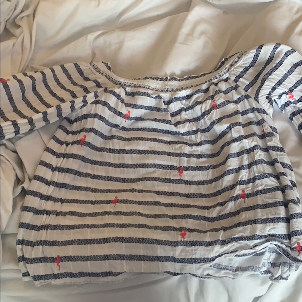 Crown and Ivy! Flamingo Striped Long Sleeve Blouse